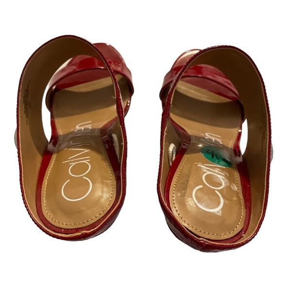 Calvin Klein Lorinda HEELS Womens 7 1/2 RED Snake Skin Pattern Classy Elegant - Picture 7 of 10